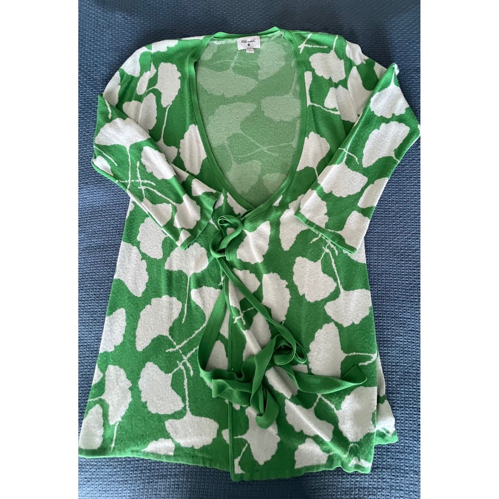 Diane Von‎ Furstenberg DVF Green White Floral Wrap Cardigan Top M